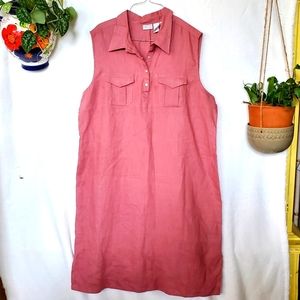 SPIEGEL red sleevless linen shift dress 18 New With Tags knee length pockets
